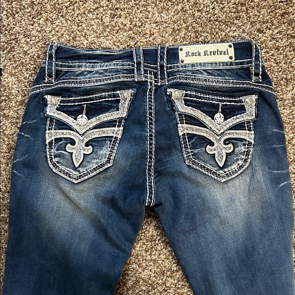 Rock Revival Women's Dark Blue Boot Cut Jeans with Contrast Stitching - Picture 3 of 8